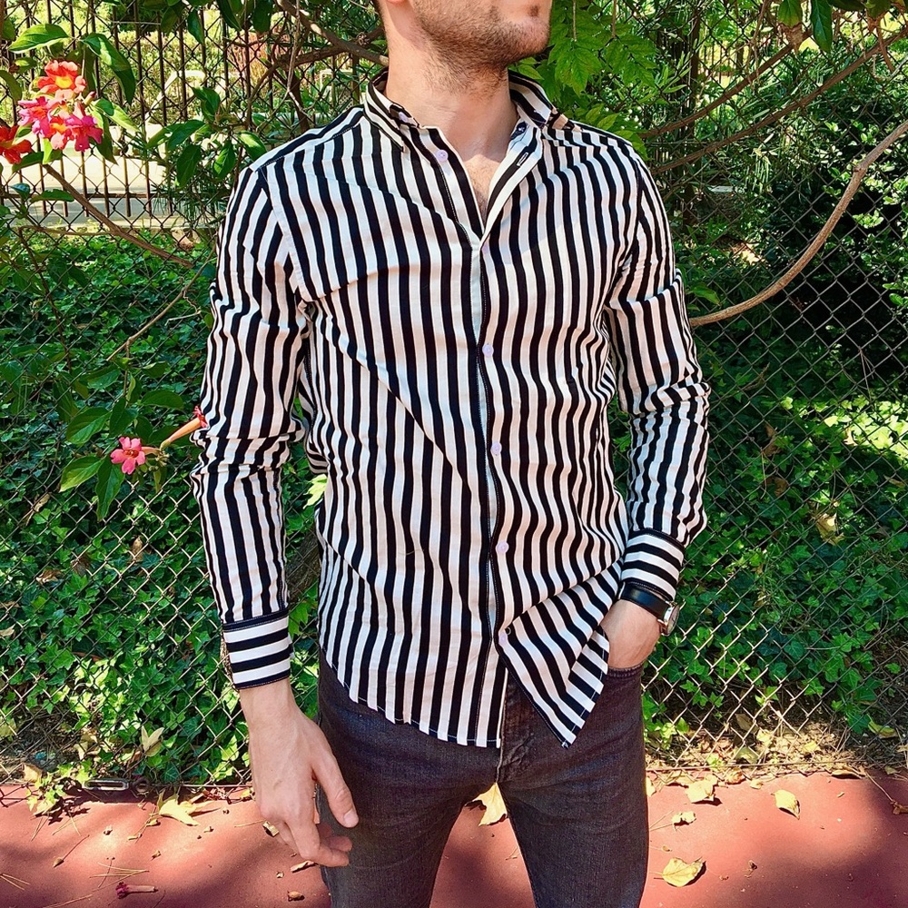 Men’s H&M black and white striped shirt